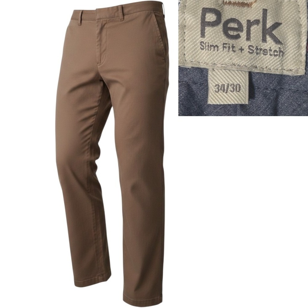 Perk Chinos Mens 34/30 Brown Slim Fit Stretch Feel Good Khaki Pants
